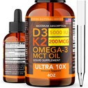 Witamina D3 K2 Krople płynne 5000 j. m. (4oz) Maksymalna moc Witamina D, K, MCT Oil & Omega 3 Kości, Serce, Joint, Suplement wsparcia mięśni. Szybkie wchłanianie Formuła. 4 w 1 Złożona Formuła Non-GMO