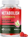 Metabolism Gummies with Apple Cider Vinegar | Energy, Digestion & Lean Body Mass Support | Apple Cider Vinegar Gummies with The Mother, B12 & Folate | Metabolism Support for Women & Men | 60 Ct.