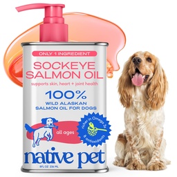 Native Pet Salmon Oil for Dogs & Cats - Pure Omega-3 Fish Oil for Dogs Supplement for Skin & Coat, Joint & Heart Health - Dog Anti- Inflamative - 100% Wild- Caught Alaskan Sockeye Salmon - 8 oz