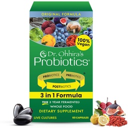 Probiotyki Dr Ohhira Oryginalna formuła z 3 Rok Fermentowane Prebiotyki, Żywe Aktywne Probiotyki i jedyny produkt z Postbiotic Metabolites, 60 Kapsułki