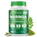 Moringa Kapsułki 124; 800mg Czysty Proszek Moringa Kapsułki - Pomaga Energia, Skóra & Gut Zdrowie, System immunologiczny - Zielona Superfood z witamin i aminokwasów (90 Czapki)