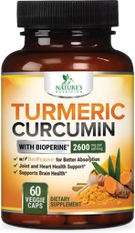Kurkumina Kurkumina suplement 2600mg - 95% Kurkuminoidy z organicznym Turmeric & BioPerine Black Pepper Extract for Best Absorption, Natural Vegan Joint Support, Non-GMO, Butelkowane w USA - 60 Kapsułki