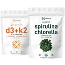 Micro Składniki Organiczne Chlorella Spirulina 3000mg Tabletki i witamina D3 5000iu + K2 100mcg Bundle 2 Pack Pack 124; Pęknięta ściana komórkowa, bogaty w białko wegańskie & Chlorofil
