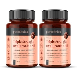 pureclinica Kwas hialuronowy 300mg x 360 tabletek (2 butelki z 180- 12 Miesiące dostaw). Potrójny kwas hialuronowy. 300% silniejsza niż jakakolwiek inna tabletka HLA.