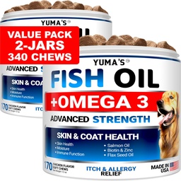 (2 Pack) Omega 3 Fish Oil for Dogs - 170 Chews - Skin and Coat Supplement - Omega 3 for Dogs - Dry & Itchy Skin Relief Treatment - Alergy Support Dog Anti Shedding Treats - Salmon - Chicken Flavor