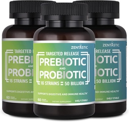 Zentastic Probiotics & Prebiotics Supplement - 50 Billion CFU - for Men & Women 's Immune & Digestive Health - 16 Strains - Shelf Stable - 180 Opóźnione uwolnienie kapsułki Veggie