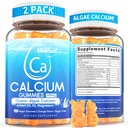 Gummie wapniowe 600mg - Suplement wapnia dla kobiet, Ocean Algae Wapnia 124; Witamina D3, K2, Magnezu 124; dla kości Siła, Mięśnie i Immnue 124; Trwałe Algi Algi Wapnia, 70 + Mineral, Wegan, 2PACK