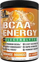 EVL BCAA Acids Acids Powder - BCAA Energy Pre Workout Powder for Muscle Recovery Lean Growth and Endurance - Nawodnienie post Workout Recovery Drink with 6 Key Electrolytes - Orange Mango