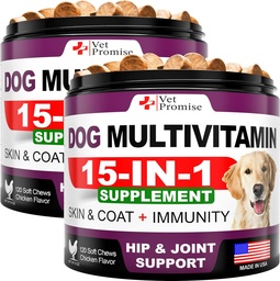 (2 Pack) Pies Multivitamine Chewable with Glucozamine - Dog Vitamin and Supplements - Senior & Puppy Multivitamin for Dogs - Pet Joint Support Health - Immunitety - Mobilność - Energia - 240 Chews