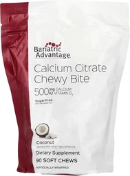 Bariatric Advantage Wapnia Citrate Chewy Bites 500 mg - Wysoko wchłanialny & Digestible - Witamina D3 - Łatwy do żucia suplement wapnia - Flavor kokosowy - 90 Count