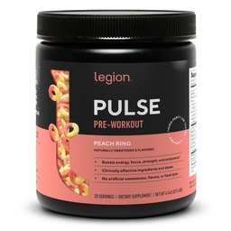 LEGION Pulse pre Workout - Wszystkie naturalne tlenek azotu Precuting Drink do Boost Energy, Stworzenie wolne, Naturalnie Sweetened, Beta Alanina, Citruline, Alpha GPC (Peach)
