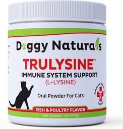 Trulysin L- Lysine for Cats Immune Support Oral Powder 4oz / 100g - Cats & Kittens of All Age, Sneezing, Runny Nos Squinting, Watery Eyes - Fish & Dultry Flavor (U.S.A) (100 gramów (500mg / Scoop))