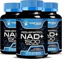 WELLNESS LABSRX NAD Supplement, 1500mg - Liposomal NAD + Suplement z Resveratrol, NAD Plus Boosting - Wsparcie zdrowia komórkowego i zdrowego starzenia - Ultra Siła kapsułki, USA Made - 3 Pack