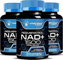 WELLNESS LABSRX NAD Supplement, 1500mg - Liposomal NAD + Suplement z Resveratrol, NAD Plus Boosting - Wsparcie zdrowia komórkowego i zdrowego starzenia - Ultra Siła kapsułki, USA Made - 3 Pack
