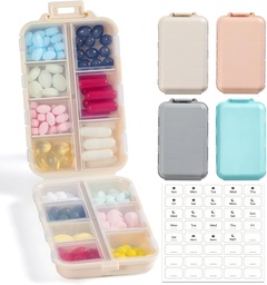 4 Pack, 14 GRIDS Travel Pill Organizator Box z etykietami - Zestaw leków podróży Case Kit - Pocket Daily Pharmacy Container - Travel Medication Holder Dispenser for Fish Oil Suplement witaminy Storage