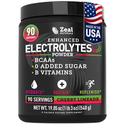 Zeal Naturals Electrolyte Powder Recovery Drink (90 Służenia 124; Cherry Limeade) w 0 Cukier + BCAA + B- Witaminy Suplement Elektrolitu w Cynk potasu i magnezu do nawadniania - Keto Electrolytes