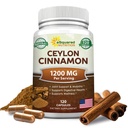 Natural Ceylon Cynamon 1200mg - 120 Kapsułek, True Cynamon ze Sri Lanki, Extract Supplement Pills Promotes Heart Health