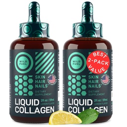 Liquid Collagen Peptydes with Biotin Drops - 30,000mcg Collagen Liquid for Women and Men plus Biotin - Młoda skóra, wzrost włosów, silne paznokcie - Witaminy do włosów - Lemon Flavor - 2x2oz
