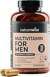NatureWise Multivitamin for Men - Daily Mężczyzna Support - Minerals & Herbs for Energy, Performance, Immunity - with witaminy A, C, D, B- Complex - Soy & gluten- Free, Non-GMO - 180 Kapsułki [3- Month Supply]