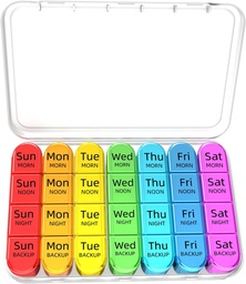Odaro Cotygodniowy Pill Organizator 4 razy dziennie, Daily Pill Box 7 dzień, Duży Pill podróż przypadku z 28 Komory do trzymania medycyny, Witamina i suplement - Biała skrzynia