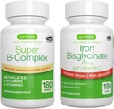 Super B- Complex & High Absorption Żelazo Bisglicinate 20mg z witaminą C, Wegan Bundle, Metylowany Trwały Release B Complex & Gentle One- a- Day Żelazo z ukierunkowanym uwalnianiem, przez Igennus