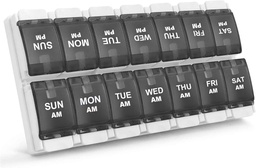 Sukuos AM PM Weekly 7 Day Pill Organizator, 2 razy dziennie Pill Box z Artretitis Przyjazny przyciskiem Push, Lekarskie skrzynie na witaminy / olej rybny / Suplementy, Łatwe do czyszczenia (czarny)
