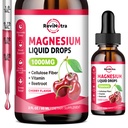 Płynne krople glicynianu magnezu, 1000mg glicynian magnezu, cytrynian i taurat z włóknem włóknistym, buraka buraczanego, witamina B & C do uśpienia, spokój, mięśnie, energia i relaks, 2 Fl Oz, bezcukrowy aromat wiśniowy