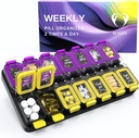 2 razy dziennie - szczelne pudełko 7 dni - Am Pm Witamina Case - Pojemnik medyczny Dwa tygodnie Suplement Holder Daily Medication Storage Dwa razy Med XL żółty / fioletowy