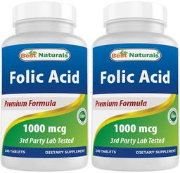 Best Naturals Kwas foliowy 1000 µg (witamina B9), 240 tabletek (1000 µg (opakowanie po 2))
