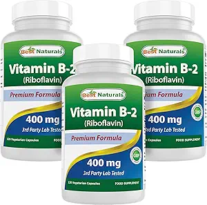 Najlepsi naturalni Witamina B2 (Riboflavin) 400mg - Migrena Relief - Kapsułki - Conezyme Prekursor - 120 Count (120 Count (Pack of 3))