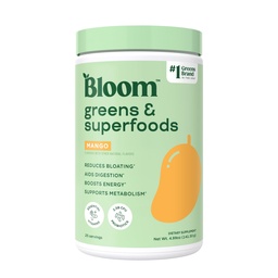 Bloom Nutrition Superfood Zielonych Proszek, Enzymy z probiotyki i prebiotyki, Gut Health, Bloating Relief dla kobiet, Chlorella, Zielony sok Mix z buraka korzeniowego proszku, 25 SVG, Mango