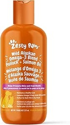 Zesty Paws Wild Alaskan Salmon Oil for Dogs and Cats - Wsparcie skóry i płaszcza, Omega 3 Suplement dla zwierząt domowych, 8.5oz