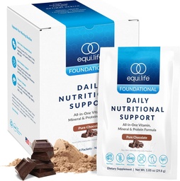 Equilife Daily Nutritional Support, All- in- One Multivitamin Meal Replacement, Pure Chocolate Flavor, Białko roślin 15G, Wspiera ogólne Wellness Włączając energię, trawienie, & Skóra, 14 Pakiety