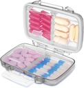 Fullicon Travel Pill Organizator, 4 Komory Przenośny Pill Case, Moisture Proof Small Pill Box z etykietami, Travel Pill Case z podwójnym zamkiem, Pocket Pharmacy dla witaminy D3 i oleju rybnego (Grey)