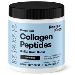 Perfect Keto Collagen Peptydes Proszek do peptydów z MCT Oil, Zhydrolizowany Kolagen, Suplement typu I i III, Gluten Free, Karma trawiasta, Niskie węglowodory, Keto Coffee Creamer, Kolagen dla kobiet i mężczyzn, Unflavored