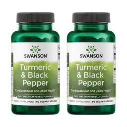 Swanson Turmeric & Black Pepper - Organic Joint Health, Heart Health, Trawienie, & Wątroba Supplement - Natural Formula dla zwiększonej dostępności biologicznej i absorpcji - (60 Veggie kapsułki) 2 Pack