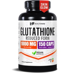 Healthfare Glutathione Supplement 1000mg < 124; Reduced GSH Antioksydant 124; 98% + Wysoko oczyszczony 124; 150 Vegan kapsułki 124; Immune & Detox Support 124; Non-GMO, Gluten- Free Gluten124; Made in USA