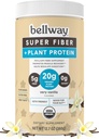 Bellway Super Fiber + Proszek proteinowy, Bez cukru Organic Pzyllium Husk Suplement Fiber Proszek z 20 g Białko roślin na serwowanie, Bardzo Vanilla, 12.7 oz