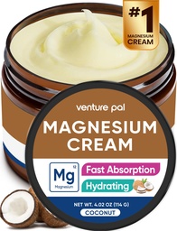 Venture Pal Magnezu Lotion, Topical krem magnezu do snu, Kurcze nóg i ból, Relaks mięśni, Spokój, Suplement nawilżający z oleju kokosowego, Masło Shea & Kwas hialuronowy, Sejf dla dzieci