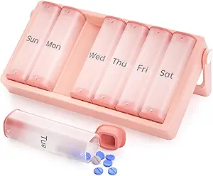 Cotygodniowy Pill Organizator 2 razy dziennie, KOVIUU Duży Pill Box 7 dzień, Am Pm Dwa razy dziennie Pill Case z obrotowym uchwytem, Pill Holder pojemnik na witaminy, Medycyna, Suplement, Olej rybny, Różowy