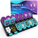 2 razy dziennie - szczelne pudełko 7 dni - Am Pm Witamina Case - Pojemnik lekarski Dwa tygodnie Suplement Holder Daily Medication Storage Dwa razy Med XL zielony / fioletowy