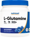 Proszek Nutricost L- glutamina (500 gramów) (Malina niebieska)