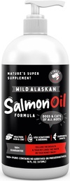 Finest for Pets Wild Alaskan Salmon Oil for Dogs & Cats - Omega 3 Fish Oil with Pollock & Salmon for Sensitive Skin & Coat Health. EPA & DHA Łagodzenie Swędzenia, Wspiera Wspólne, Immune & Heart Health (16oz)