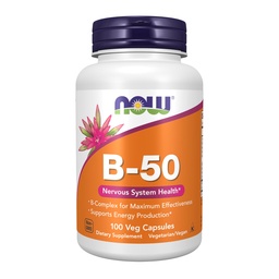 Teraz suplementy diety, Witamina B- 50 mg, Produkcja energii *, Zdrowie układu nerwowego *, 100 Kapsułki Veg