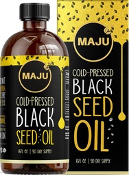 Olejek z czarnego nasion MAJU 16oz: 3X Thymochinon, Cold Presressed, 100% Turecki Czarny Kmin Nigella Sativa Olej z nasion (Lepszy niż organiczny), Non-GMO, 100% Płynny Czysty Krzemień, Butelka szklana