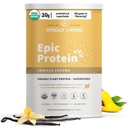 Prosięta Żywe Epickie Białko, Białko roślinne i Superfoods Proszek, Vanilla Lucuma Proszek Pigment 124; 20 Grams Organic Protein Powder, Wegan, Non Dairy, Non-GMO, Gluten Free, niski cukier (2 Funt, 24 Servings)