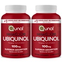 Qunol Mega Ubichinol Coq10 100 mg, Superior Absorption, Opatentowana woda i tłuszcz Rozpuszczalny Forma naturalnego suplementu koenzymu Q10, Przeciwutleniacz do Zdrowia Serca, 60 Softgels, Opakowanie 2