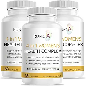4- in-1 Kobiecy hormonalny kompleks równowagi 124; Róża, Pueraria & Wieczorna Prymasa z Soy Isoflavones 124; Cykl menstruacyjny, Menopauza, Poziom energii i zdrowe wsparcie skóry 180 Kapsułki wegańskie