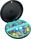 4 Enklawa Małe Pudełko Pióro, Nawilżający Kubek Pióro, Organizator Pili Podróżnych do Pocket Purse, Codzienne Przenośne Pudełko Witaminy Medycyny, Fish Oil Box, Pudełko Suplementu (Black + Cyan)