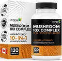 RENEW AKTIVES Mushroom Complex 2 Kapsułki na serwowanie - 10 Mieszanka Mushroom z przeciwutleniaczami do immunologicznego zdrowia i zdrowia - Wspiera ogólną witalność i długoterminowe Wellness -Made in Canada - 120 Kapsułki